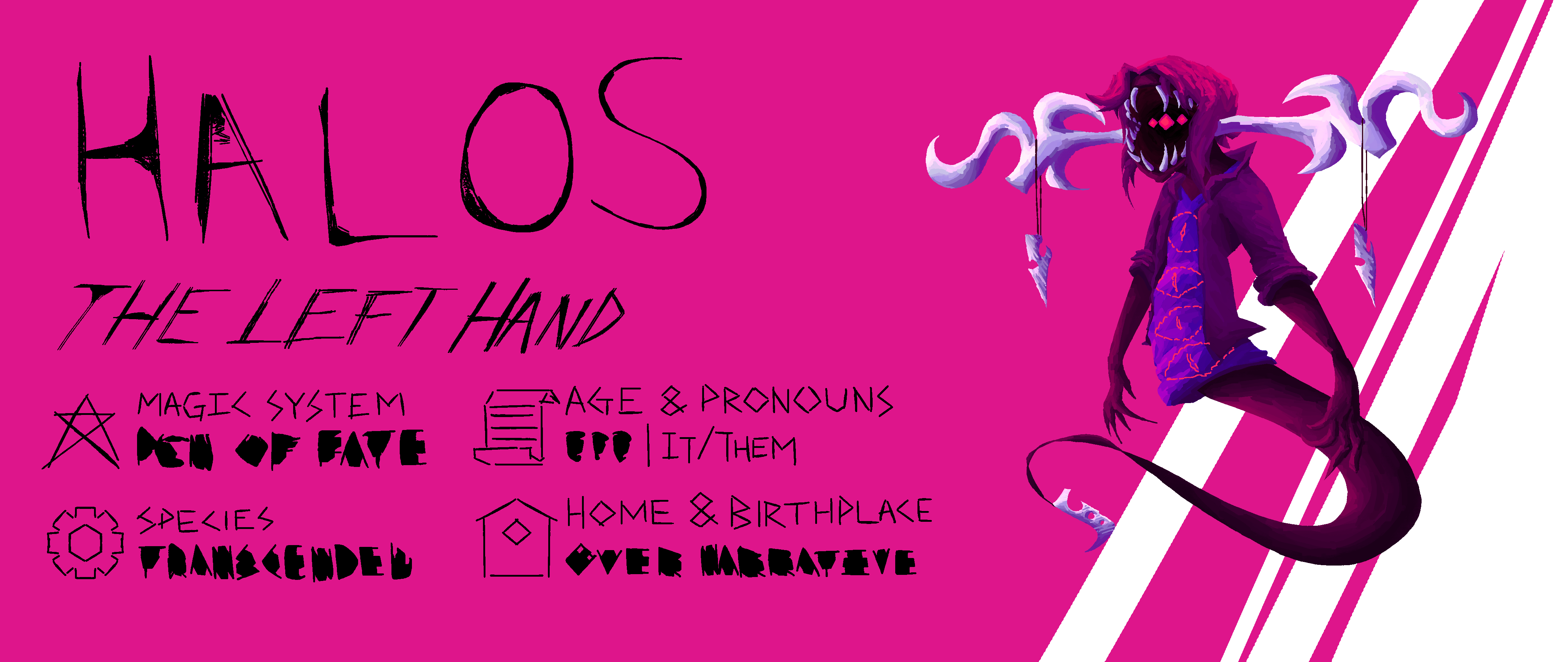 Halos, the Left Hand; Magic System: Null; Species: Null; Age & Pronouns: Null | It/Them; Home & Birthplace: Null