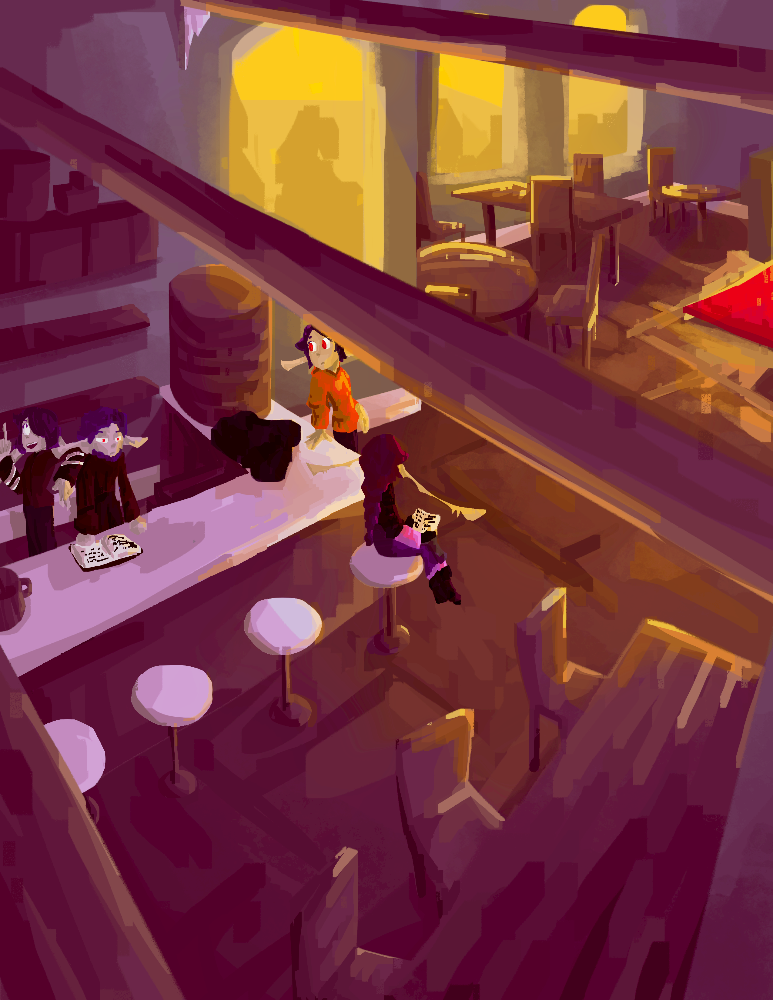 Ari, Rosa, Dan, and Bia in the inn.