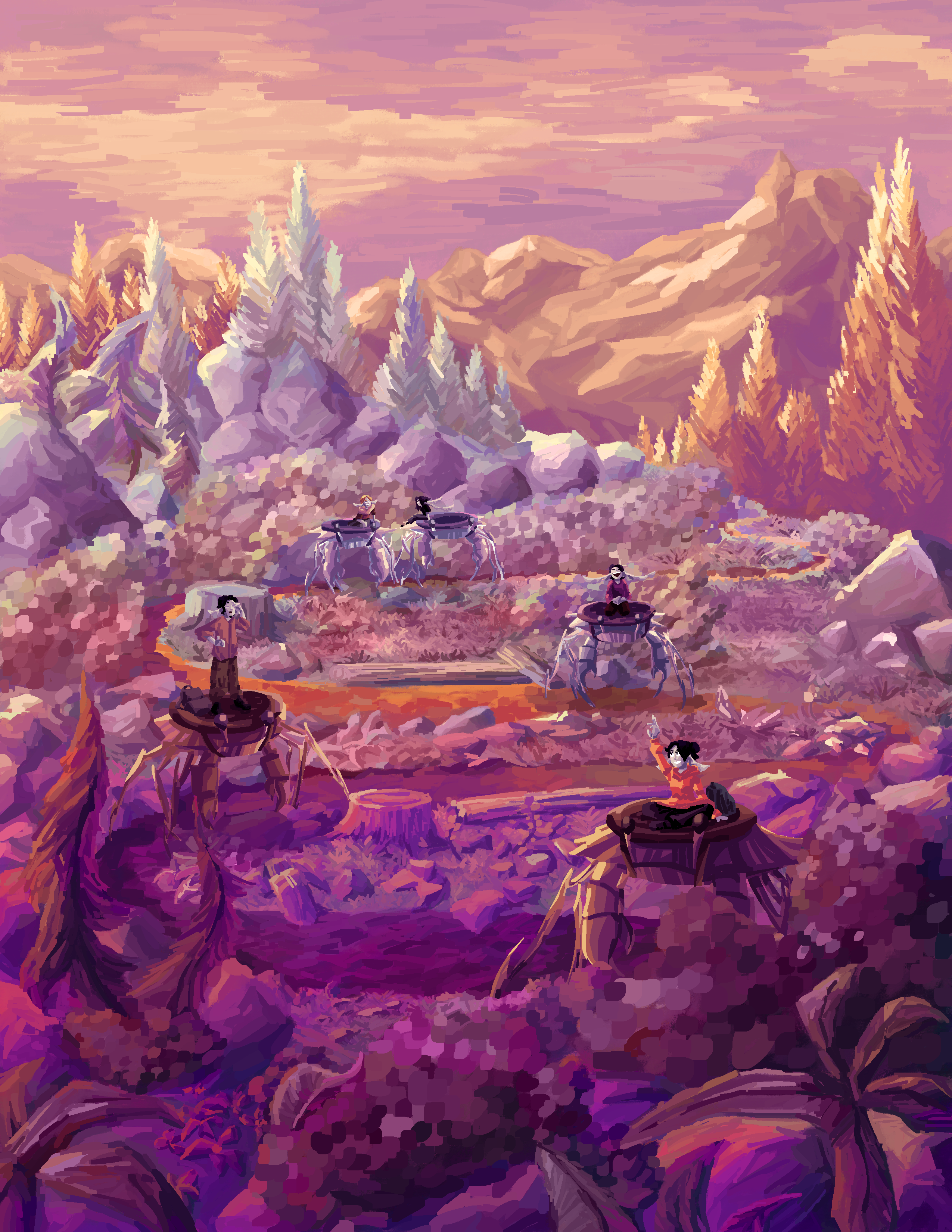 The group travels on hexacampi